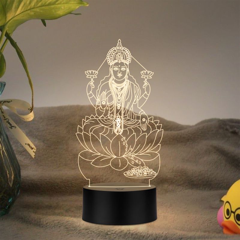 3D Illusion God Laxmi Led Night Lamp with Warm White Color Home Office Pooja Room Decor